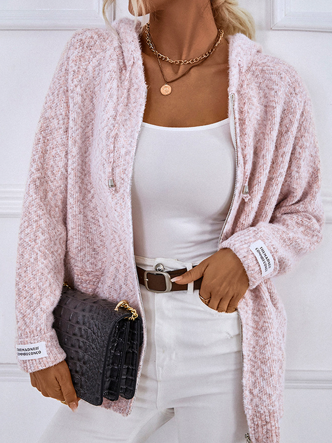 Knitted Hoodie Cardigan Pink