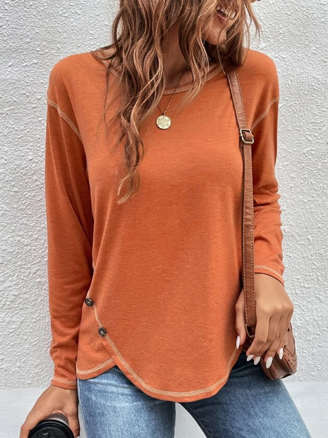 Plain Long Sleeve Casual T-Shirt Orange