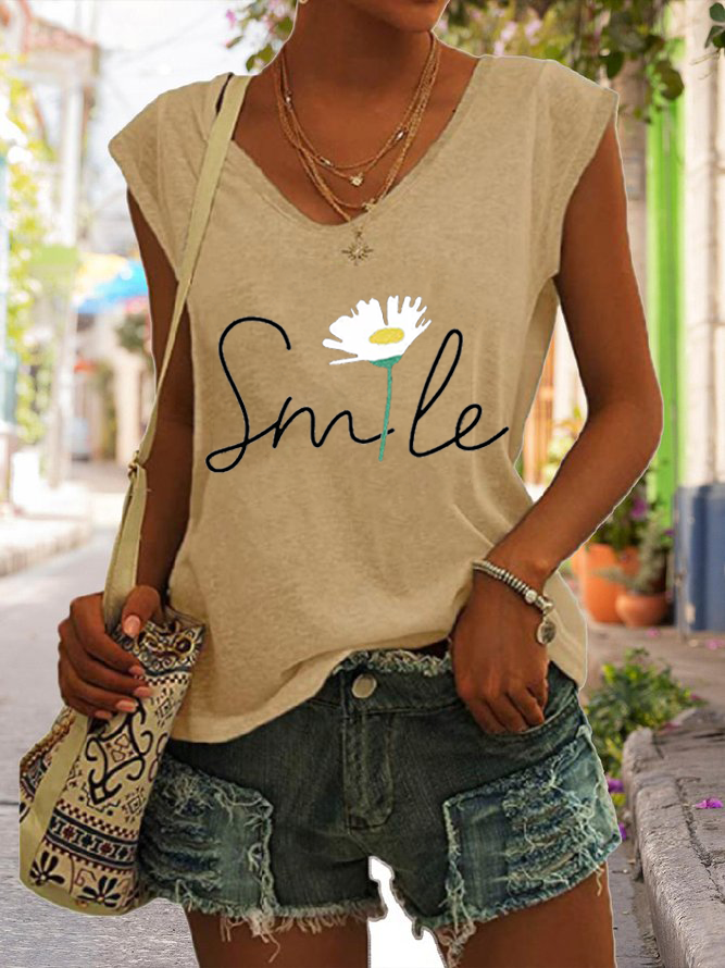 Women's Smile Flower Print Tank Top Yellow