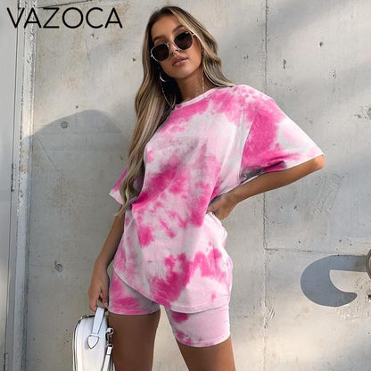 Tie Dye Print Biker Set