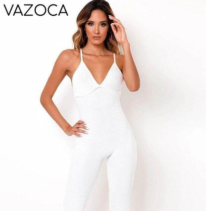 V-Neck Sexy Jumpsuit White