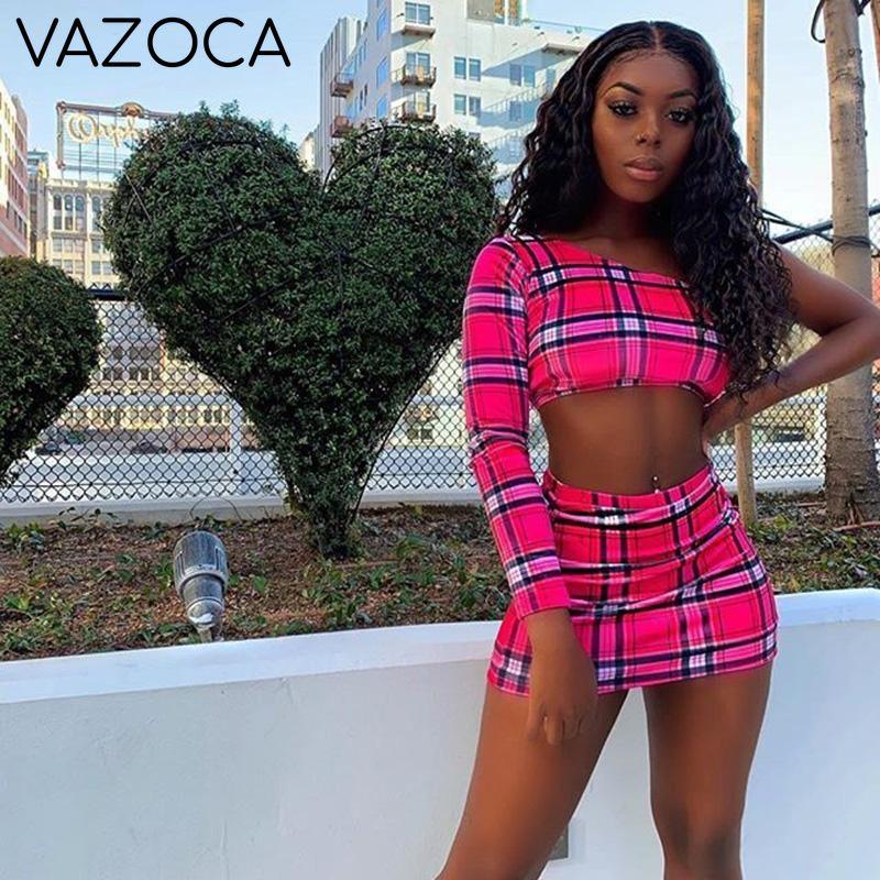 One Shoulder Plaid Set