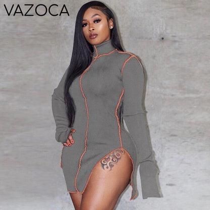 Side Slit Long Sleeve Dress