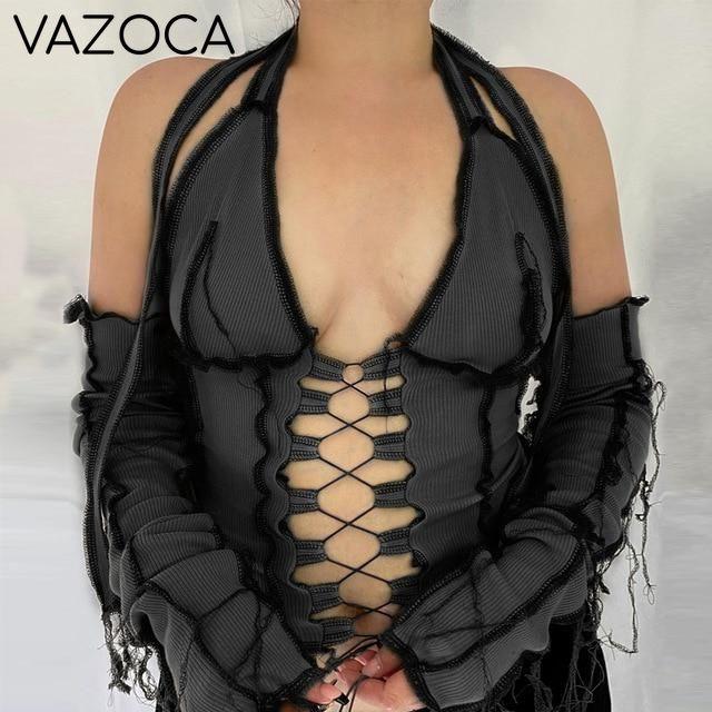 Hollow Crop Top With Gloves