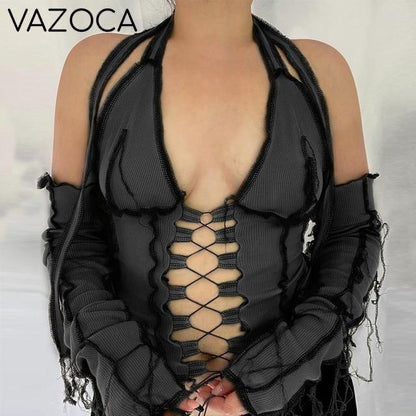 Hollow Crop Top With Gloves