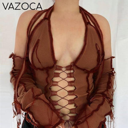Hollow Crop Top With Gloves