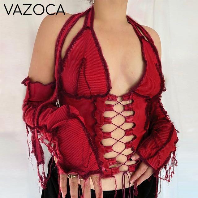 Hollow Crop Top With Gloves