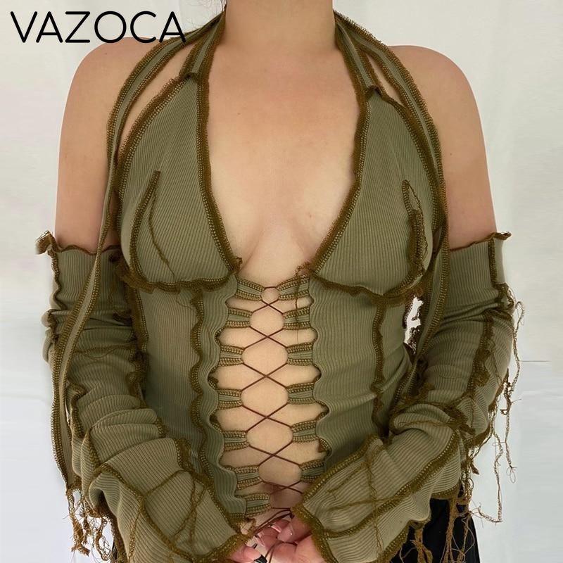Hollow Crop Top With Gloves