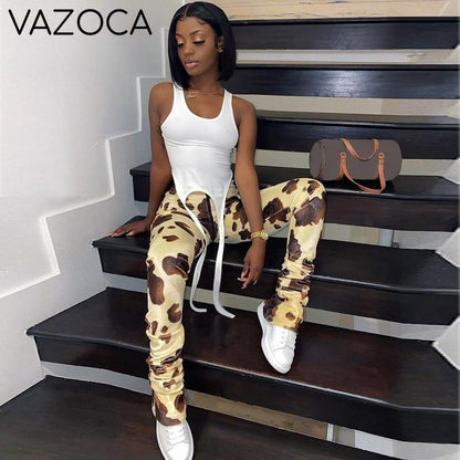 Cow Print Zipper Pants
