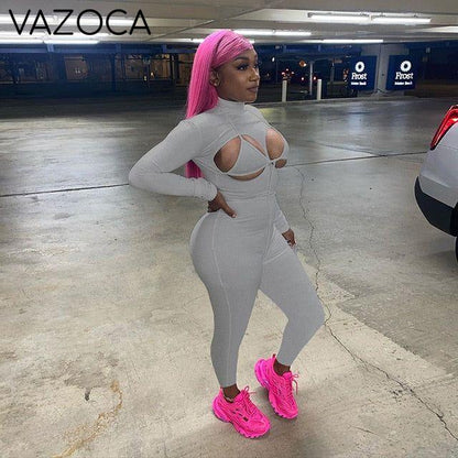Bold Keyhole Long-Sleeve Jumpsuit