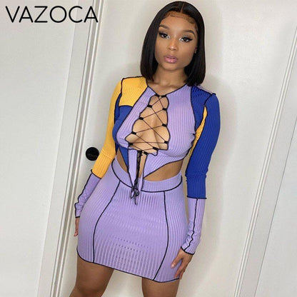 Knit Ribbed Patchwork Matching Set