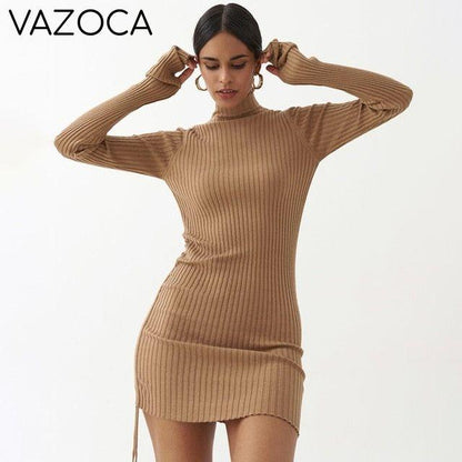 Ribbed Autumn Sexy Mini Dress