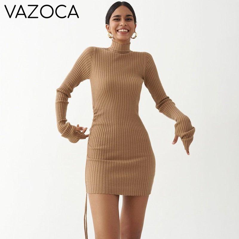 Ribbed Autumn Sexy Mini Dress