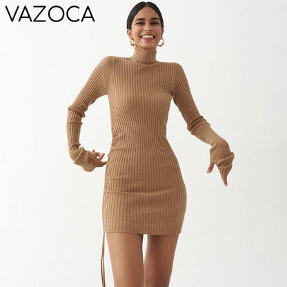 Ribbed Autumn Sexy Mini Dress
