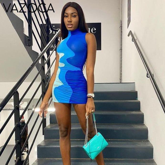 Turtleneck Mesh Patchwork Dress