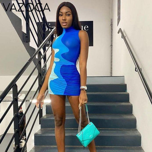Turtleneck Mesh Patchwork Dress