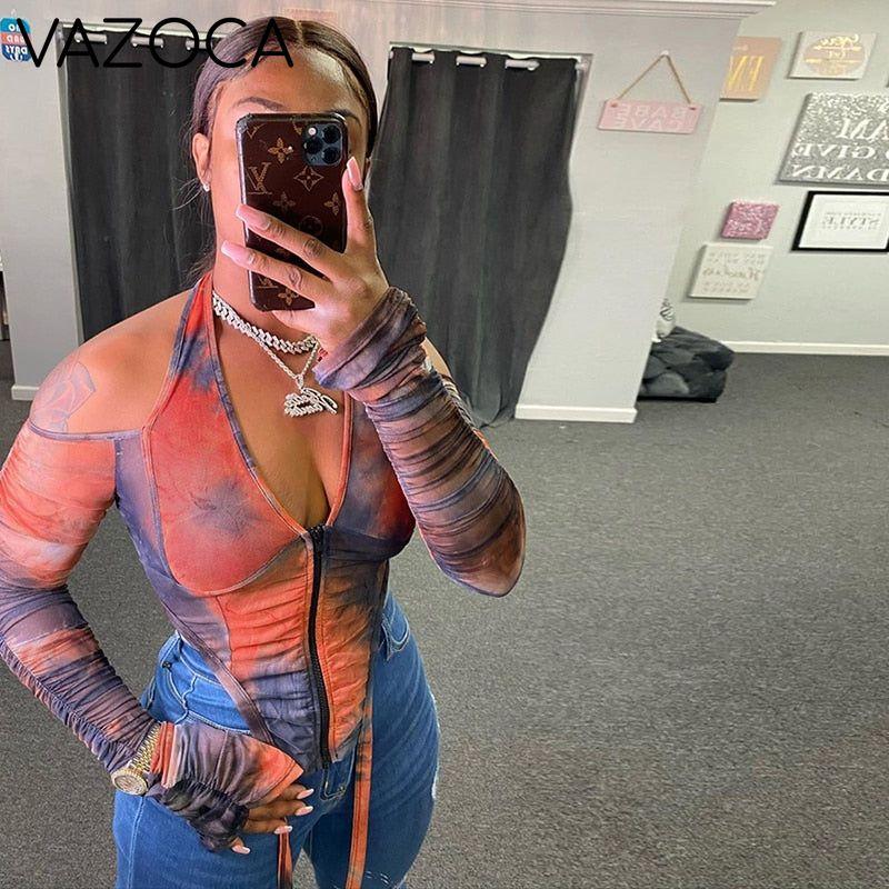 Mesh Cut Out Colorful Top