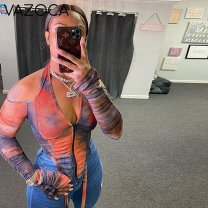 Mesh Cut Out Colorful Top