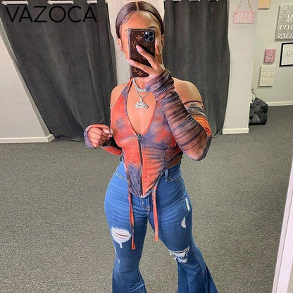 Mesh Cut Out Colorful Top