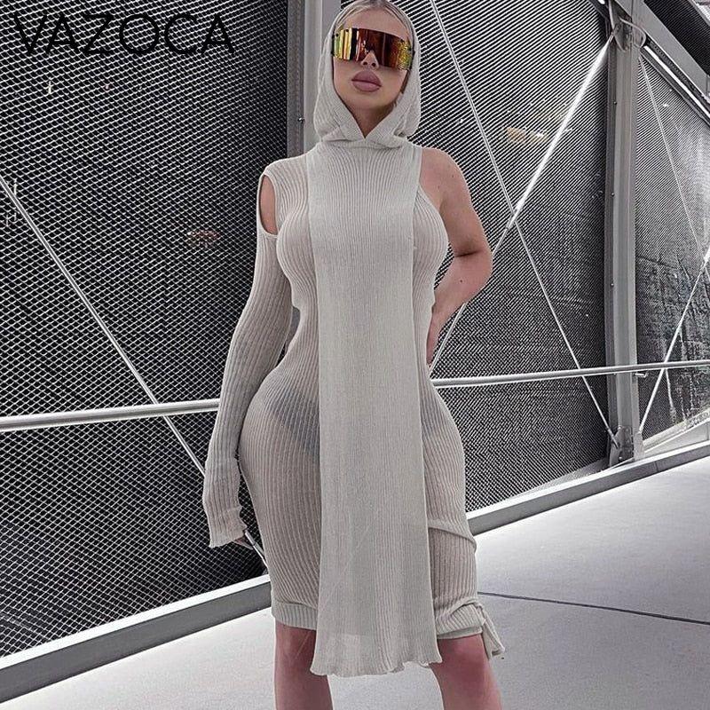 Asymmetric Skinny Hooded Dress