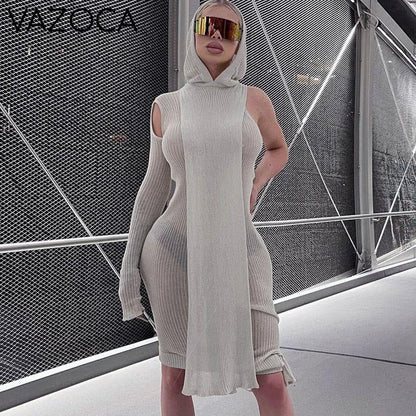 Asymmetric Skinny Hooded Dress