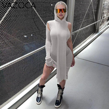 Asymmetric Skinny Hooded Dress