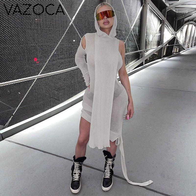 Asymmetric Skinny Hooded Dress