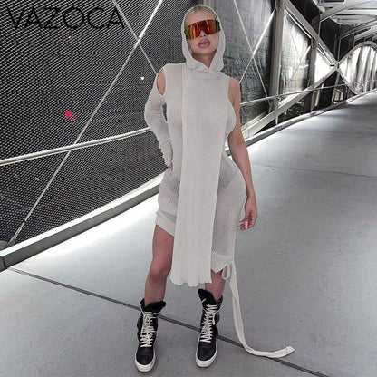 Asymmetric Skinny Hooded Dress