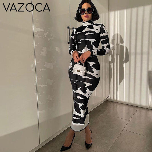 Cow Turtleneck Long Dress