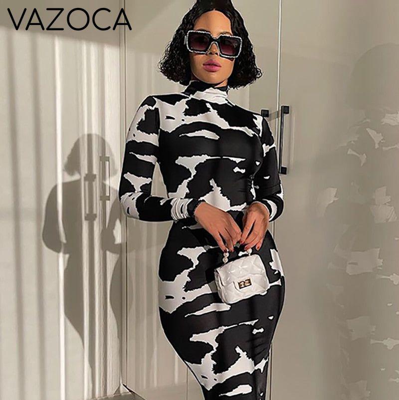 Cow Turtleneck Long Dress