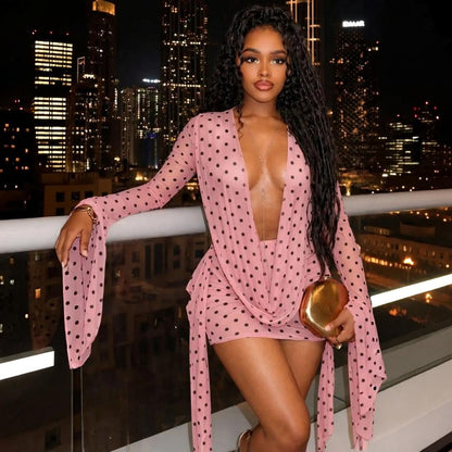 Polka Dot Bell Sleeve Mini Dress