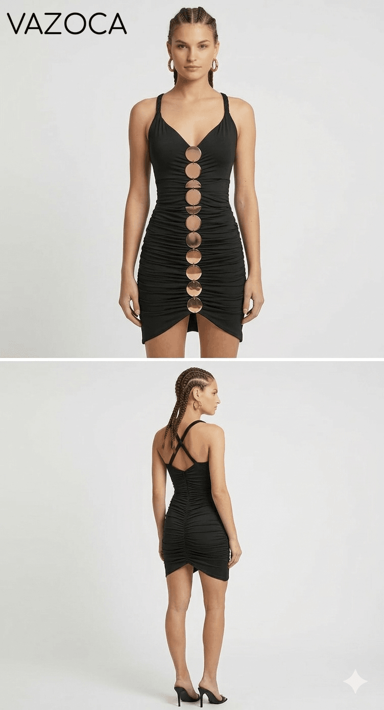 Metallic Discs Pleated Bodycon Dress