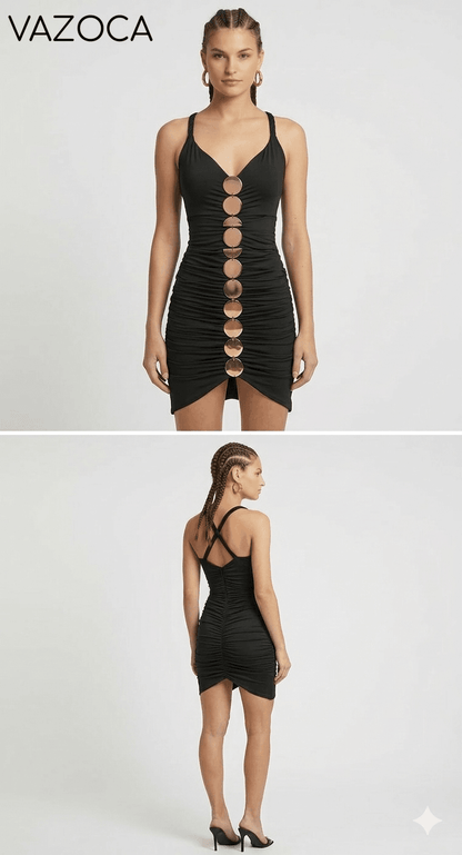 Metallic Discs Pleated Bodycon Dress