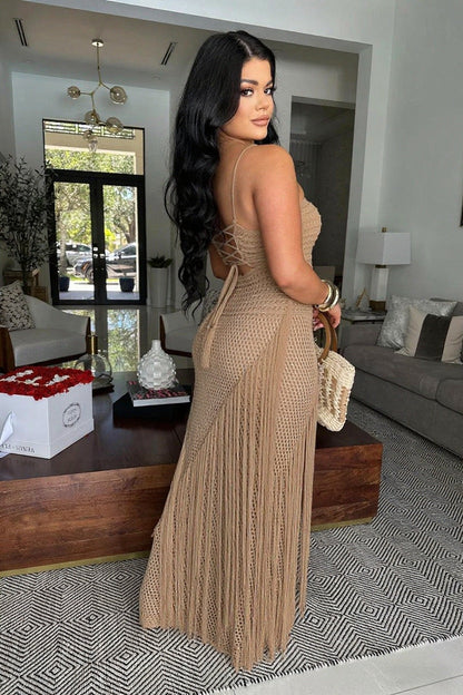 Tesha Crochet Fringe Maxi Dress