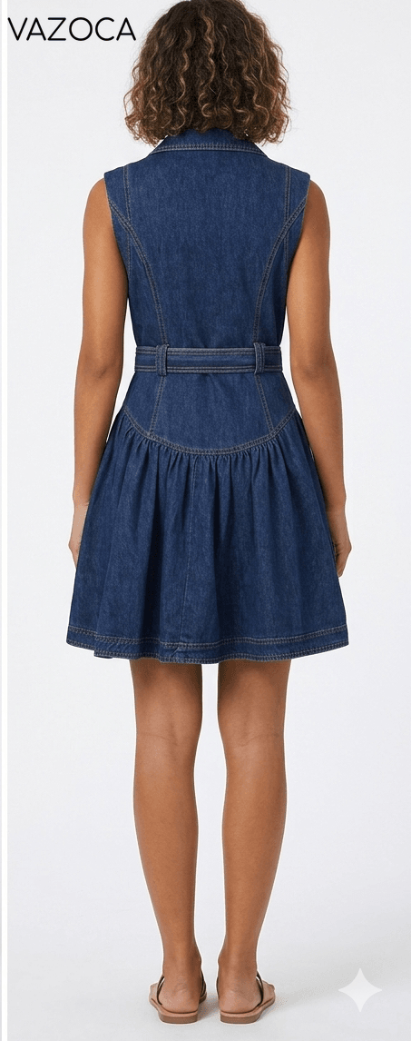 Belted Retro Denim Mini Dress