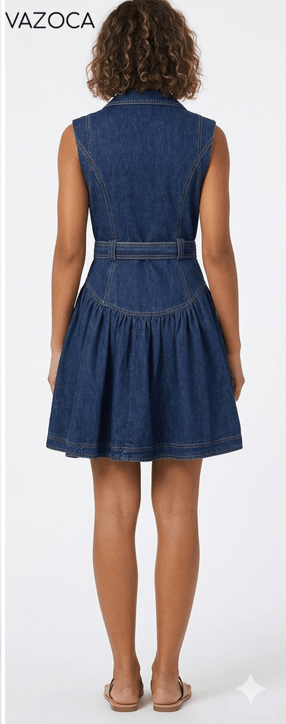 Belted Retro Denim Mini Dress