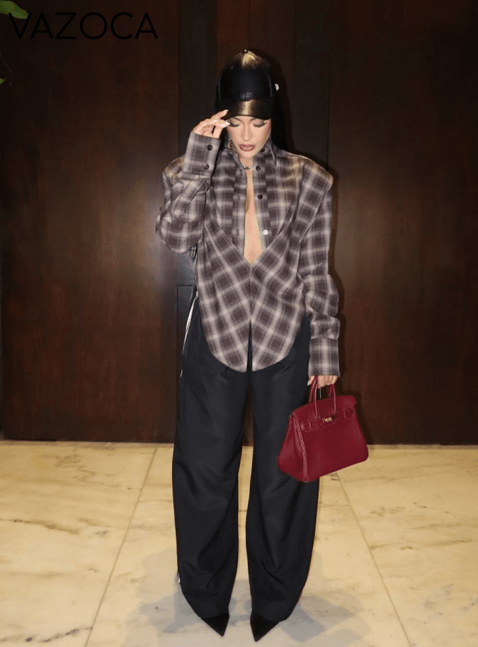 Chic Plaid Flattering Shirt Blouse