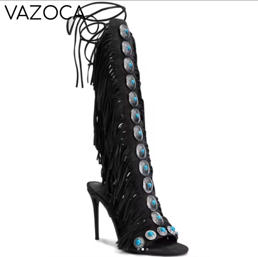 Cowgirl Suede Tassel High Heels
