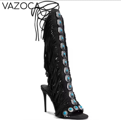 Cowgirl Suede Tassel High Heels