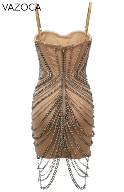 Chain Embellished Mini Dress