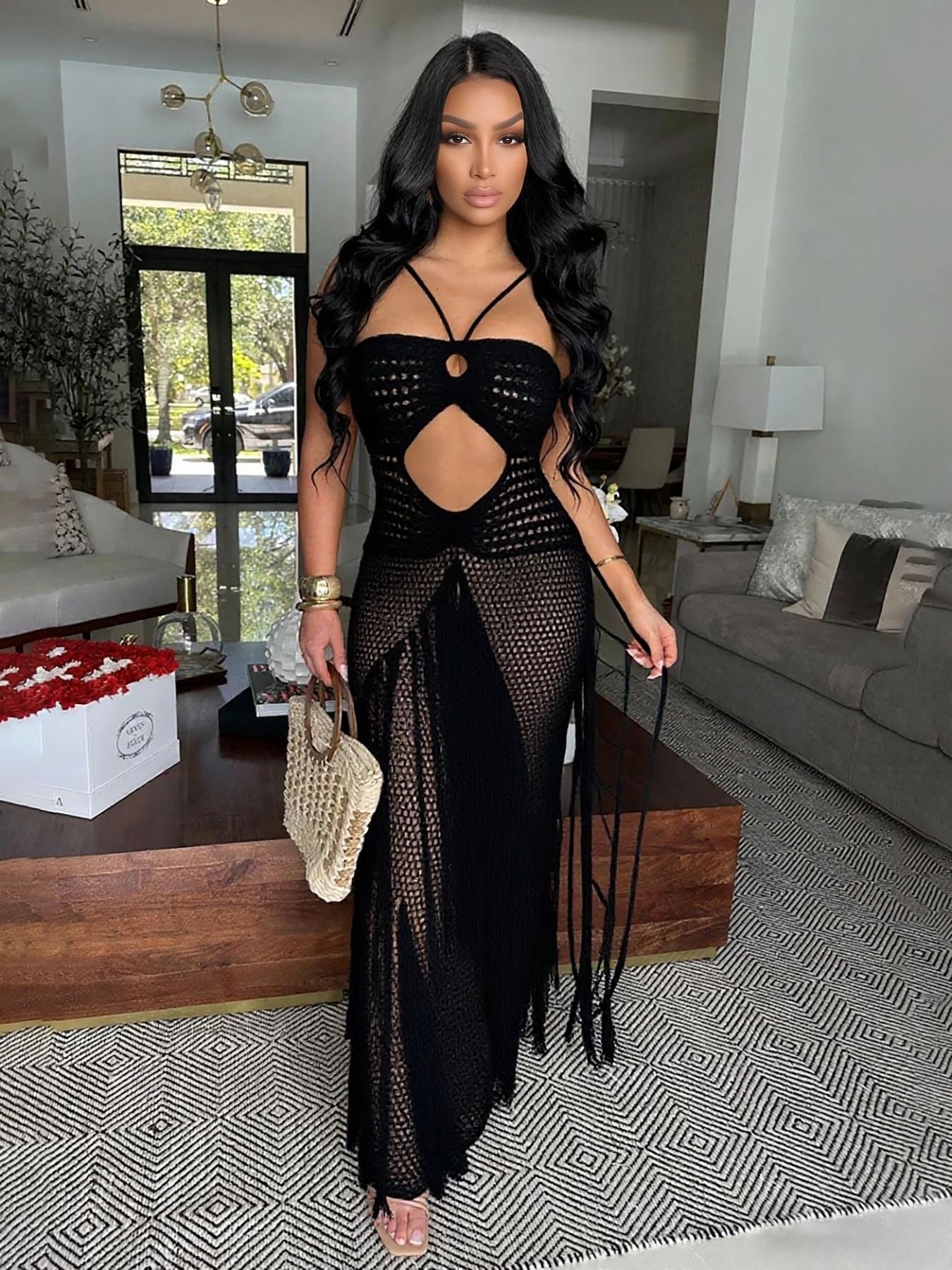 Tesha Crochet Fringe Maxi Dress