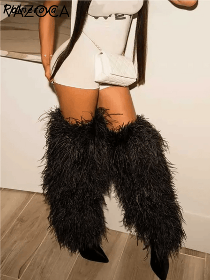 Furry Pointy Toe Boots