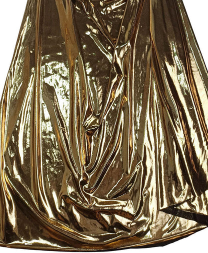 Gold Metallic Ruched Maxi Dress