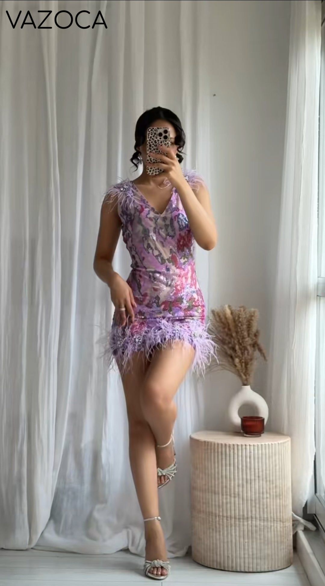 Lexa Sequin Feather Mini Dress