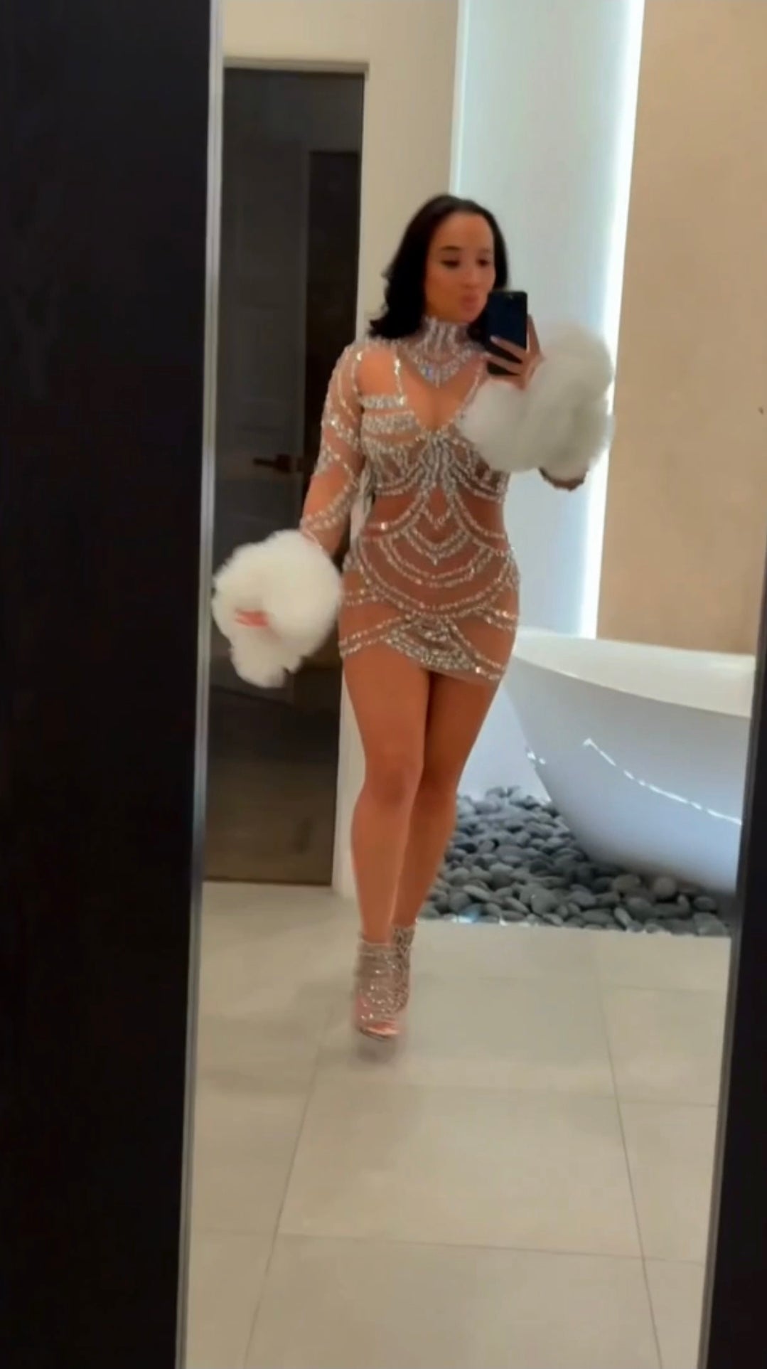 Crystal Mesh Mini Dress
