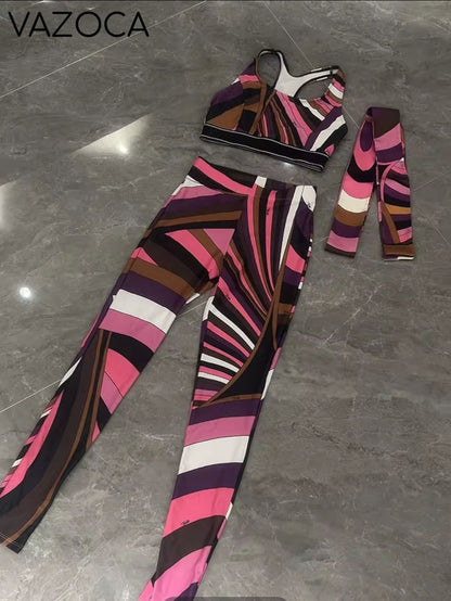Color Block Print Pants Set