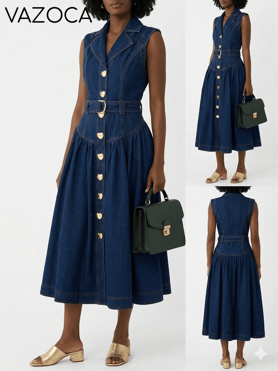 Belted Denim Maxi Dress