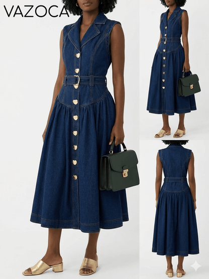 Belted Denim Maxi Dress
