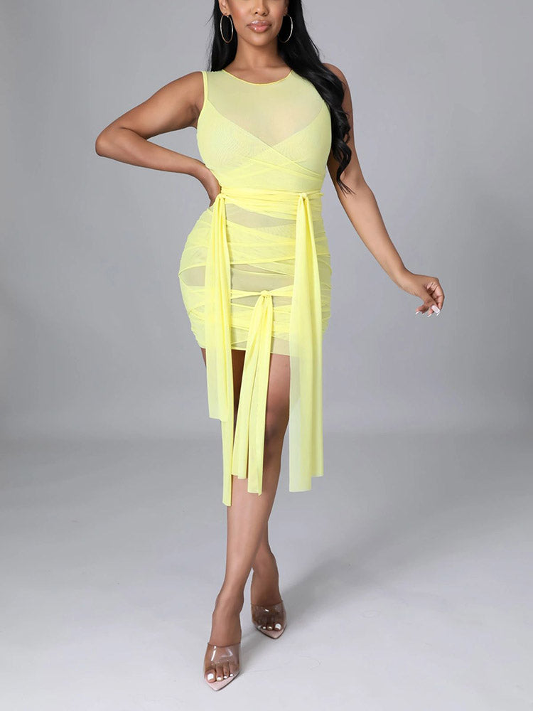 Wrap Tie Mesh Dress