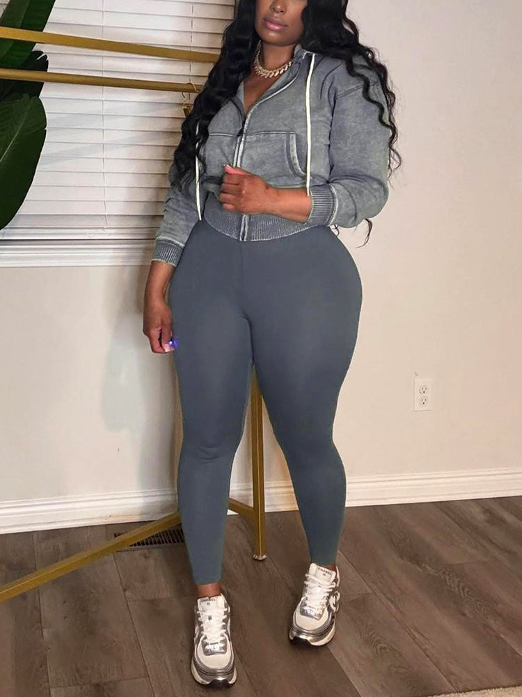 Washed Hooded Jacket & Leggings Set